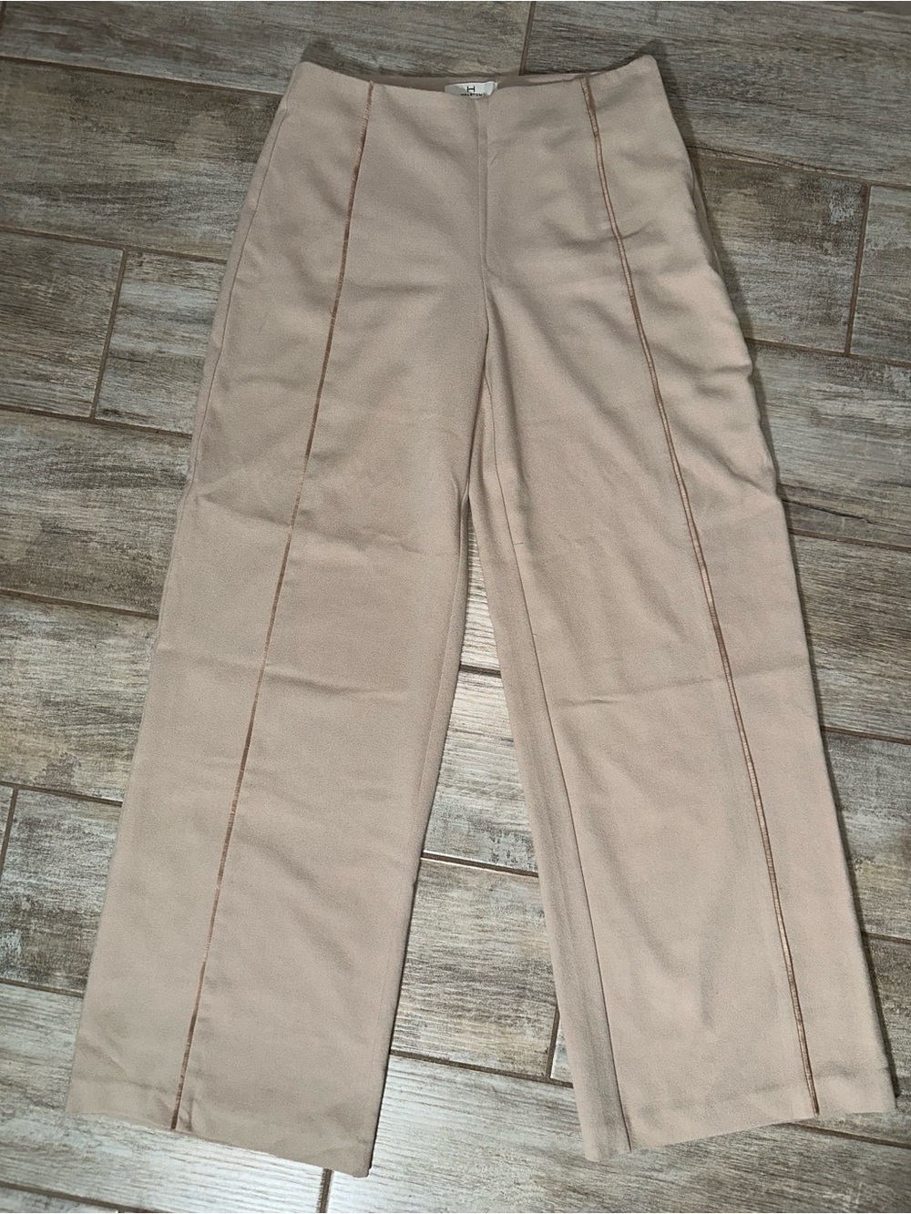 Halston  Wide-Leg High-Rise Pants in Beige